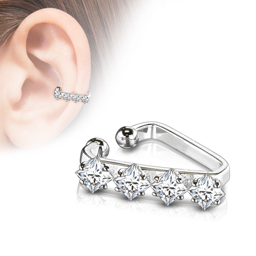 Ohrklemme TRIANGEL ZIRKONIA QUADRATE clear Ohrringe Ohrclip Fake-Piercing Messing Silber