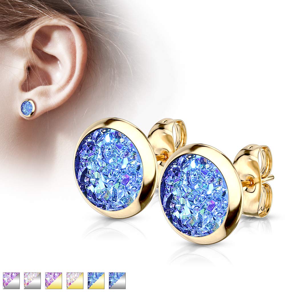 1 Paar Damen e Glitzer Drusen-stein 8mm Ohrringe Ohrstecker Chirurgenstahl viele Farben