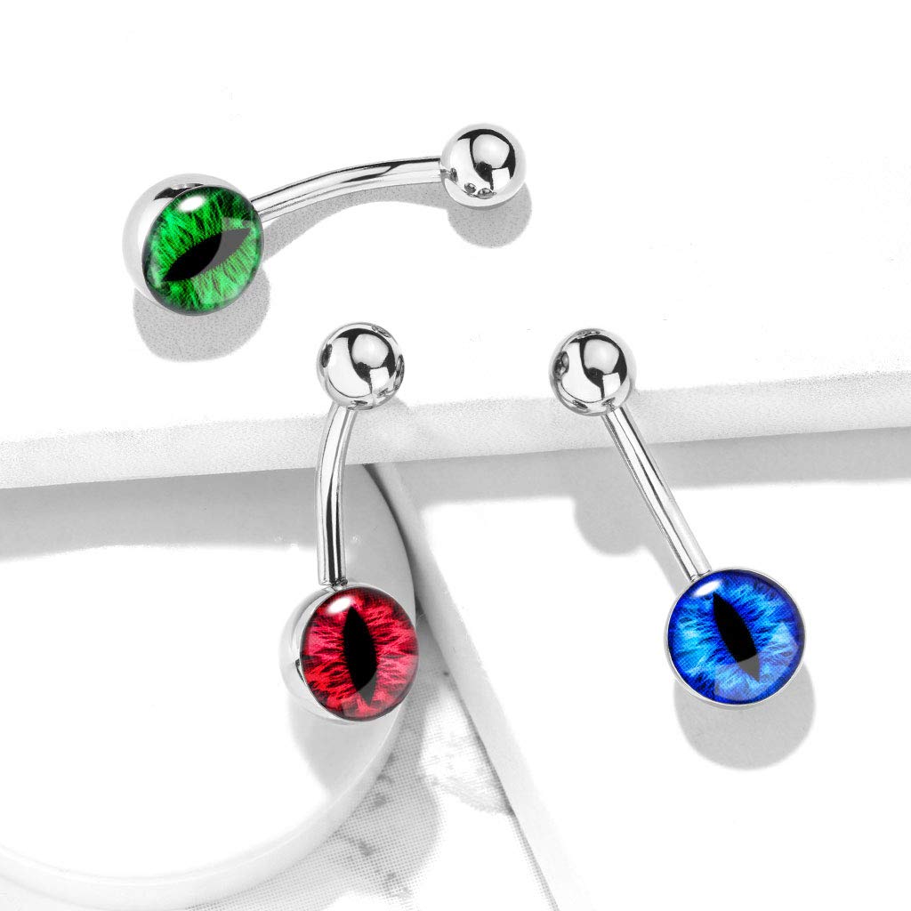 Bauchnabelpiercing Schlangen-Auge Nabelpiercing Chirurgenstahl Bananabell Silber Blau Grün Rot Stab 1,6/10mm