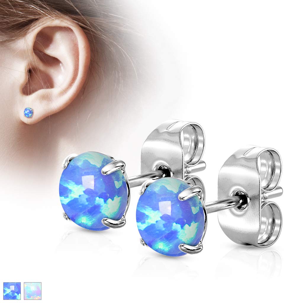 1 Paar Ohrringe Runder Opal-Design Stein 3mm 4mm 5mm Ohrstecker Chirurgenstahl Silber Opal-Blau Opal-Weiß