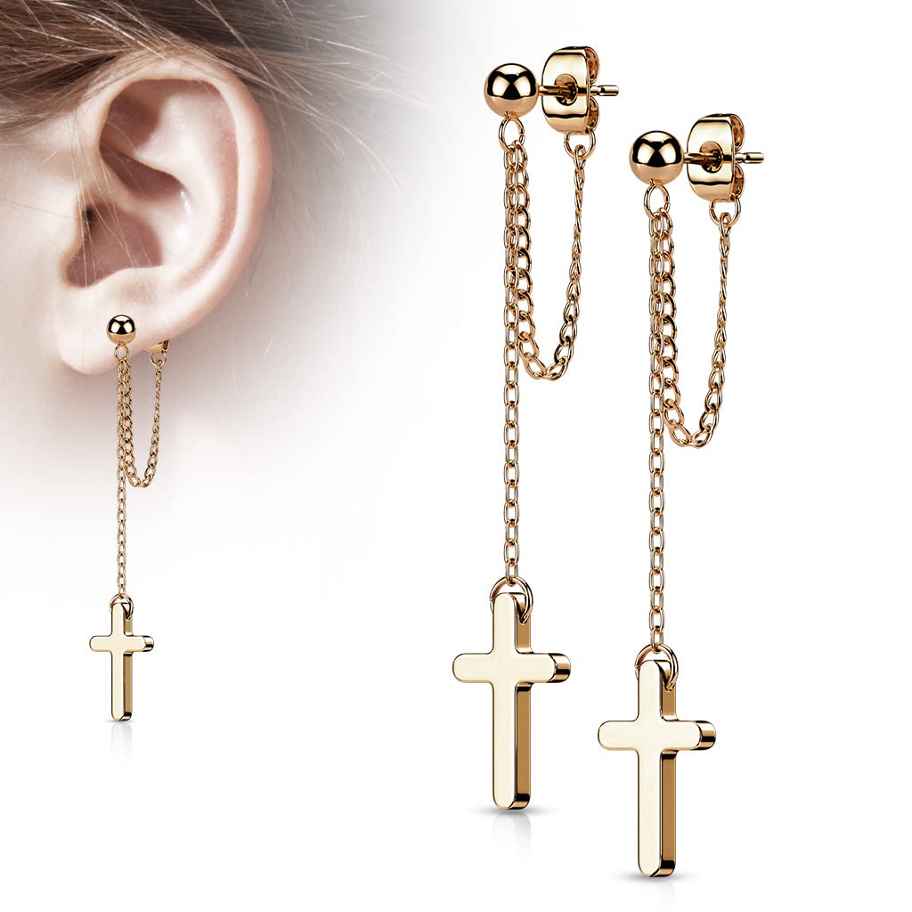 1 Paar Damen Ohrstecker Ketten-Kreuz Anhänger Chirurgenstahl Ohrringe Ohrhänger Silber Gold Schwarz Roségold