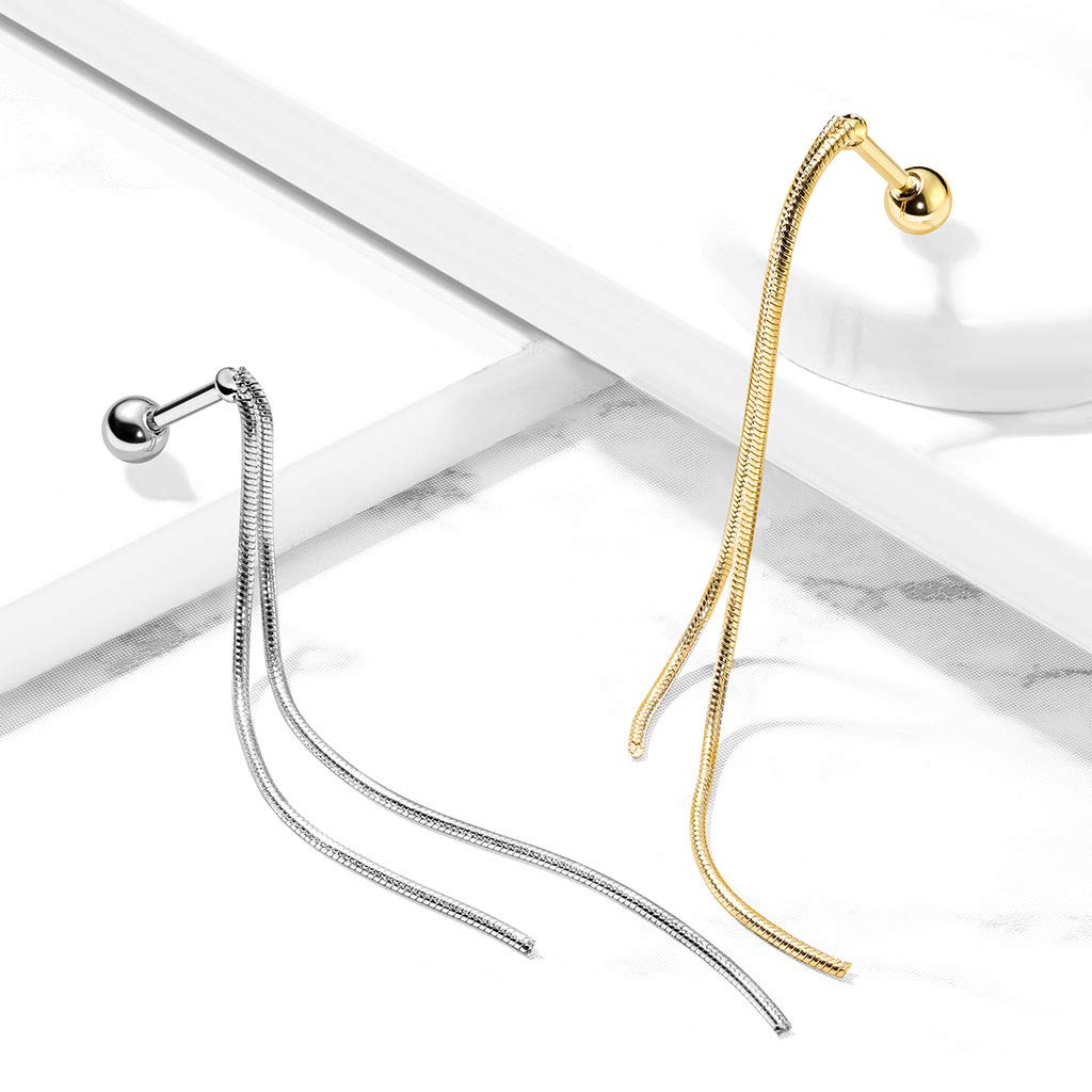 1 Knorpel Ohrstecker Doppel-Kette Anhänger Cartilage Labret Piercings Tragus Gold Silber Edelstahl Schraubverschluss