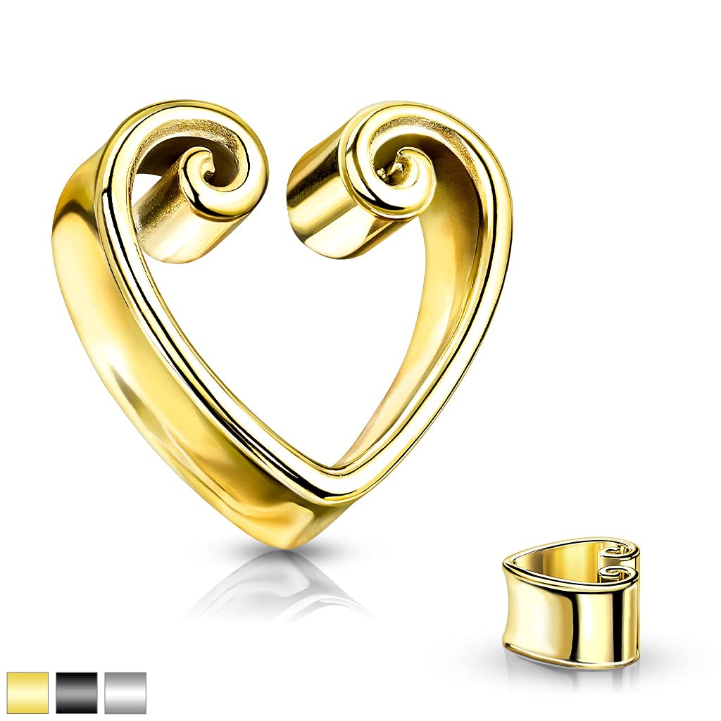 Ohrtunnel Vintage-Herz Gold Ohrpiercing Chirurgenstahl Ohrschmuck Plug 8-25mm Sattelverschluss