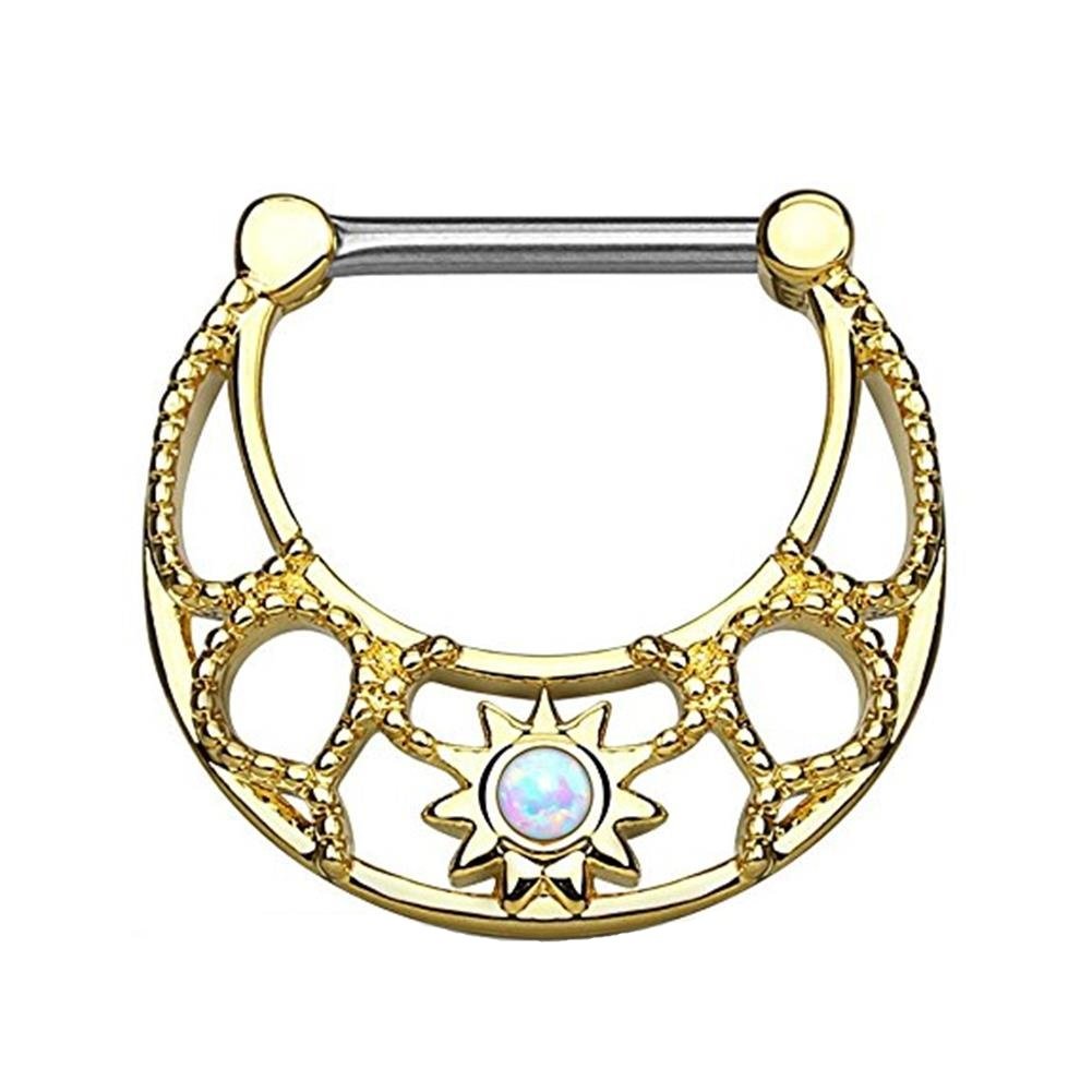 beyoutifulthings Bogen FILIGRAN Brustwarzenpiercing Intimpiercing Brustpiercing ZIRKONIA Opal Edelstahl Gold Silber ROSÈ 1,6mm 12mm KLICKVERSCHLUSS