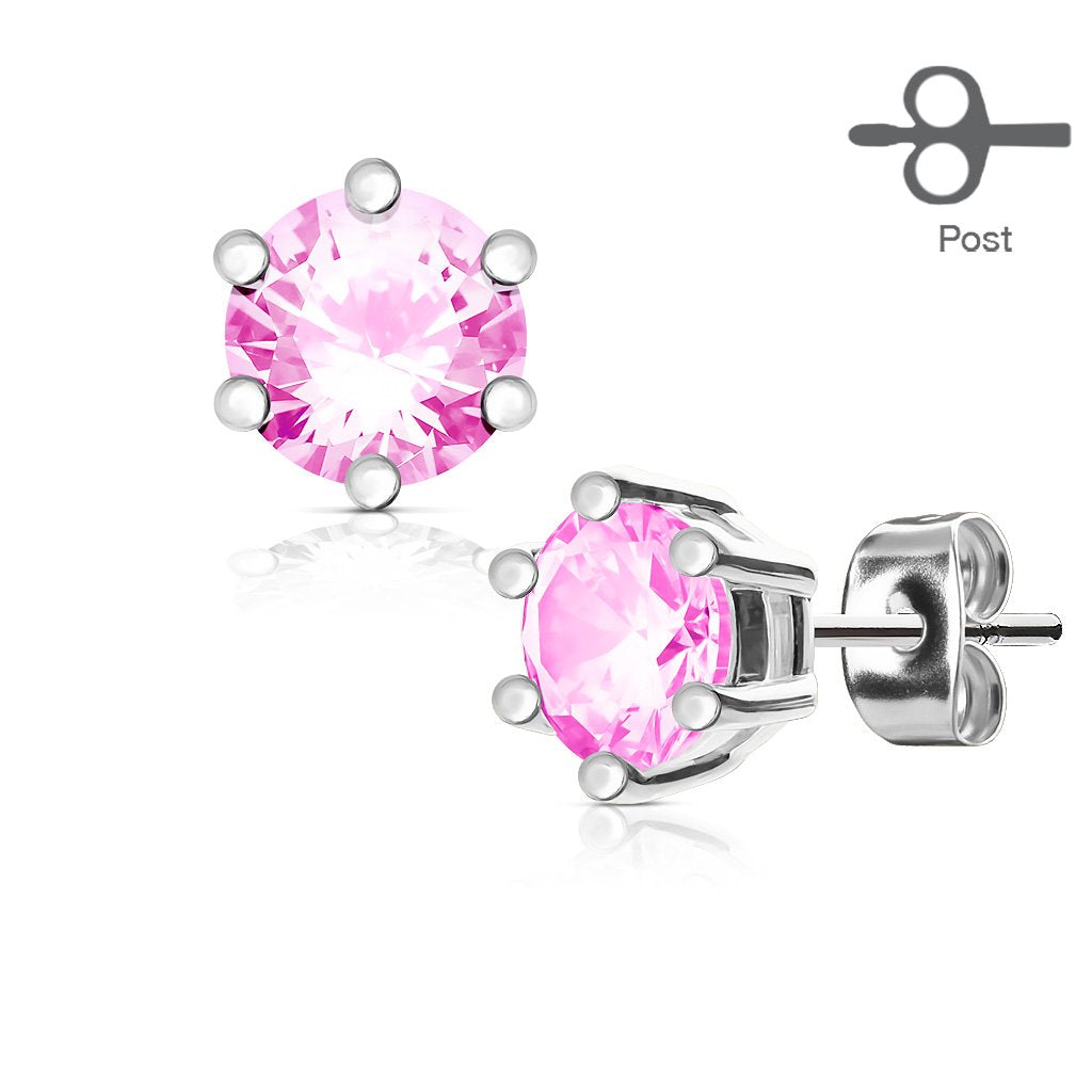 1 Paar Ohringe Ohrringe Set Stecker Edelstahl Chirurgenstahl Rund Prong Zirkonia clear gold pink aqua roségold
