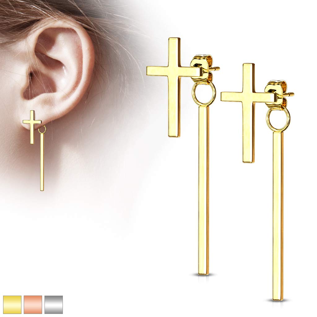 1 Paar Damen Ohrstecker Kreuz Anhänger Balken Ohrringe Chirurgenstahl Silber Gold Roségold