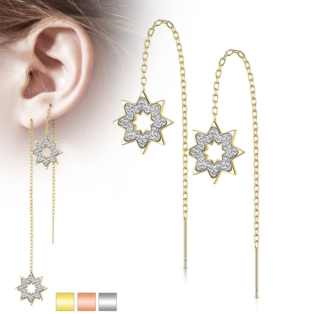 1 Paar Damen Ohrringe Durchzieher Kristall Pavé Clear Schneeflocke Anhänger Ohrringe Ohrstecker Chirurgenstahl Silber Gold Roségold