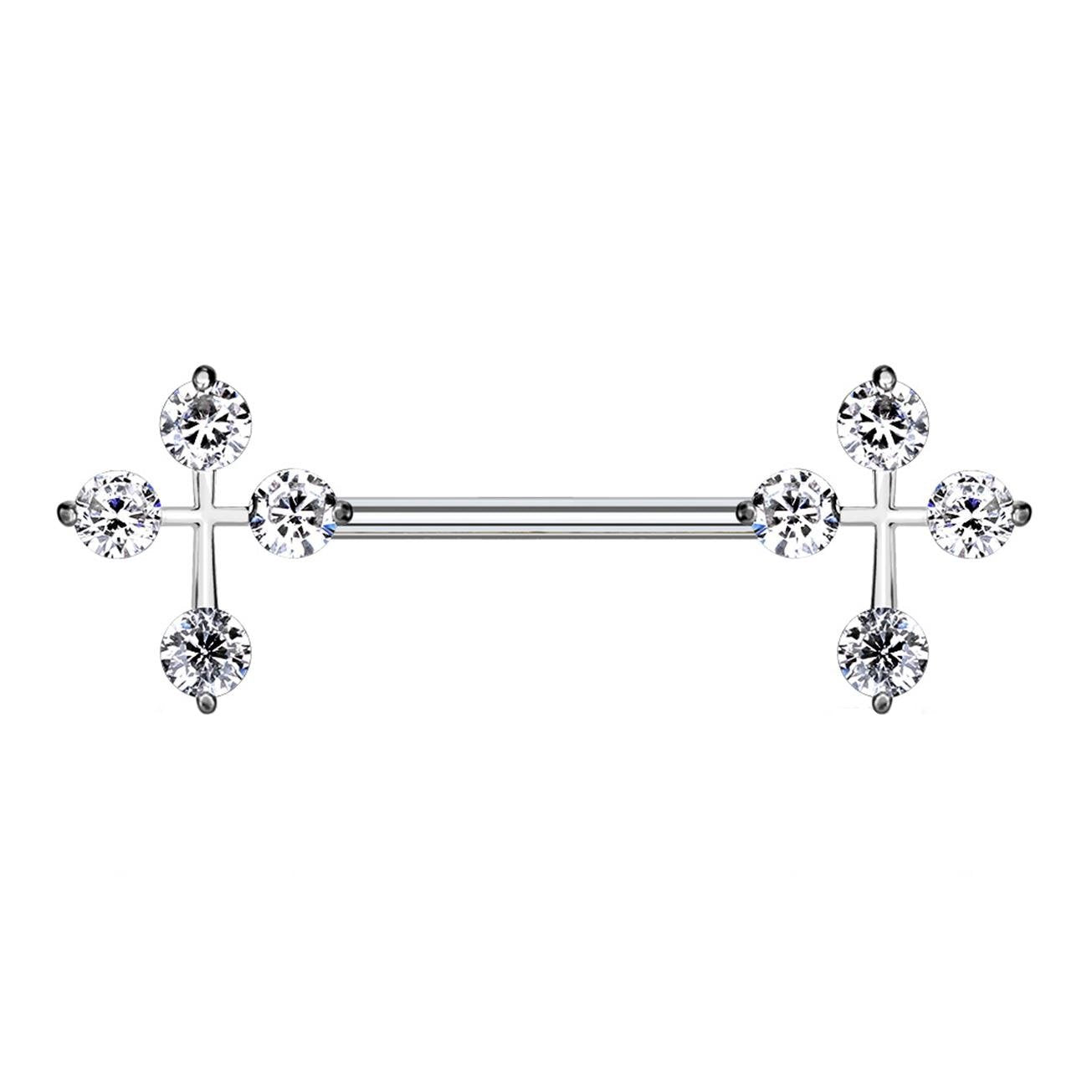 Brustwarzenpiercing 2 ZIRKONIA KREUZE Brustpiercing Nippelpiercing Edelstahl Silber Roségold Gold Stab 1,6mm 14mm
