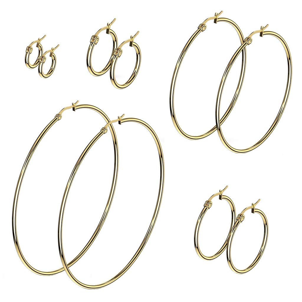 1 Paar Damen CREOLEN Ohrringe Ohrstecker Chirurgenstahl Gold 10 15 20 25 30 35 40 45 50 55 60 65 70 75 mm