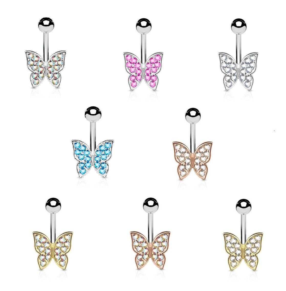 Bauchnabelpiercing 1,6mm 10mm Schmetterling Nabelpiercing Edelstahl Chirurgenstahl Bananabell Zirkonia Farben Silber Gold Roségold