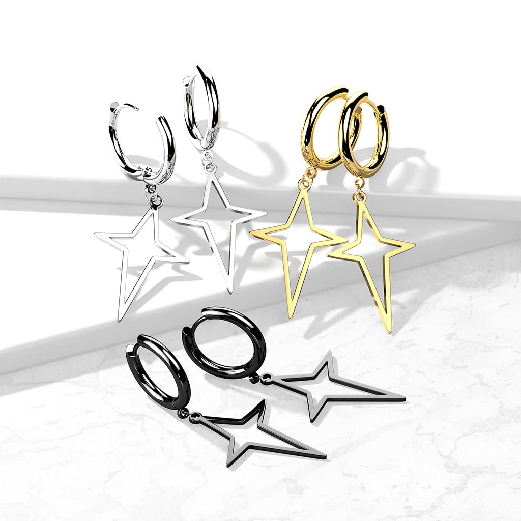 1 Paar Damen Creolen Ohrhänger Stern-Anhänger Ohrringe Ohrstecker Silber Gold Schwarz