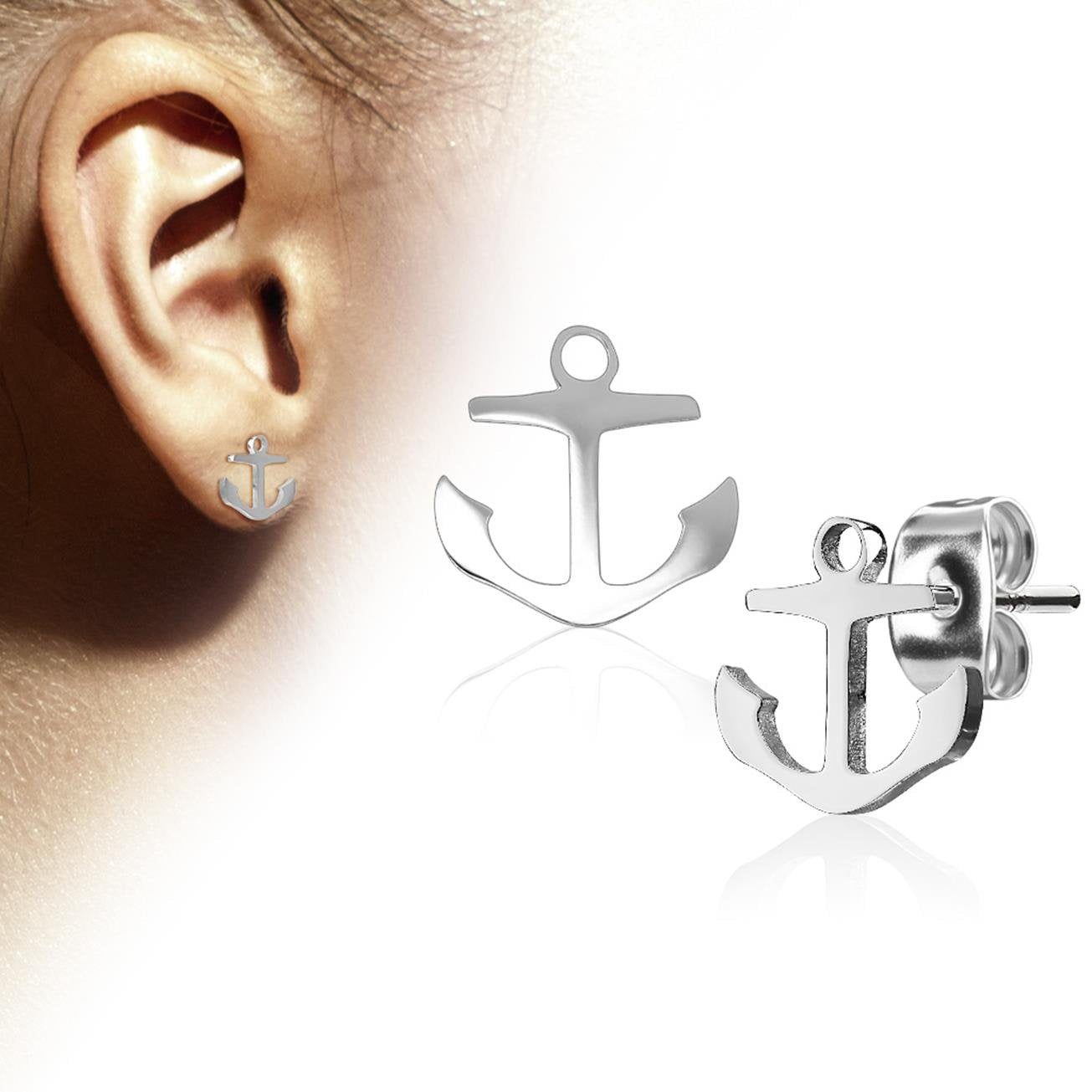 1 Paar funkelnde Ohrringe GROSSER ANKER 10x10 mm Ohrringe Ohrstecker Chirurgenstahl Set Silber Gold Schwarz
