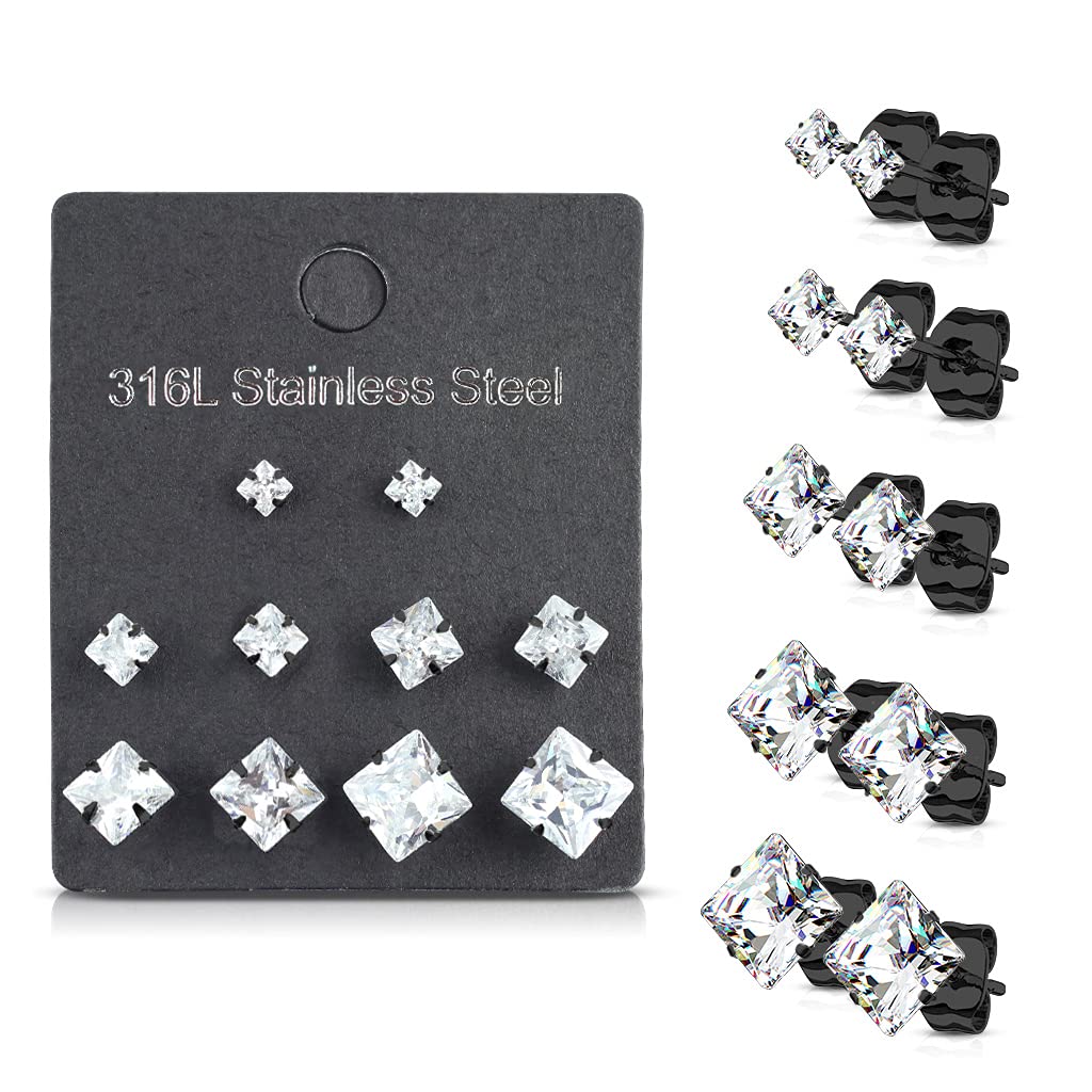 5 Paar Ohringe Eckiger Zirkonia 3mm 4mm 5mm 6mm 7mm Ohrringe Ohrstecker Chirurgenstahl Silber Gold Schwarz