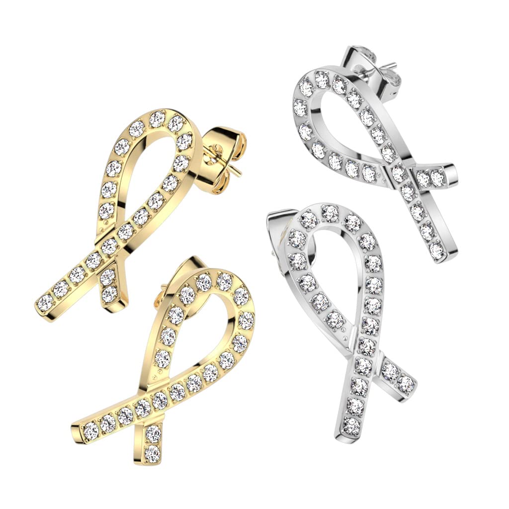 1 Paar Damen Ohrstecker Zirkonia Schleife Clear Chirurgenstahl Ohrringe Ohrhänger Silber Gold