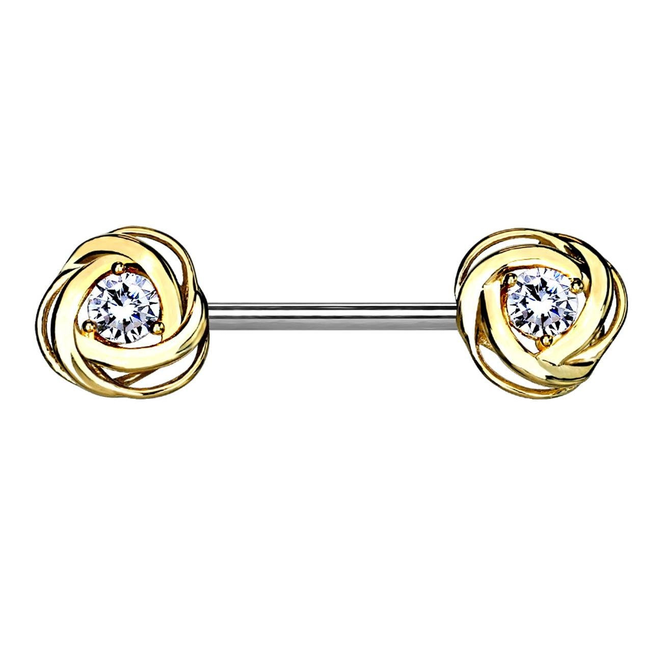 Brustwarzenpiercing 2 ZIRKONIA Rosen Brustpiercing Nippelpiercing Edelstahl Silber Roségold Gold Stab 1,6mm 14mm