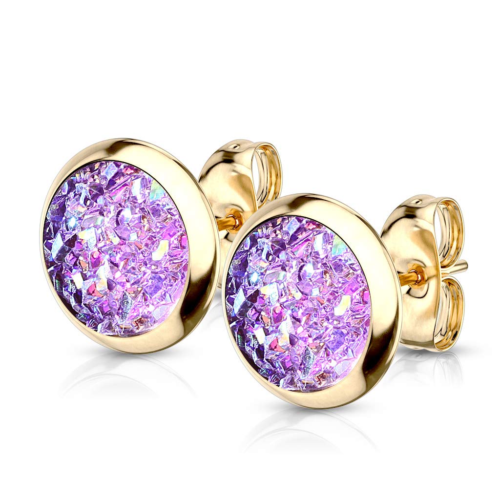 1 Paar Damen e Glitzer Drusen-stein 8mm Ohrringe Ohrstecker Chirurgenstahl viele Farben