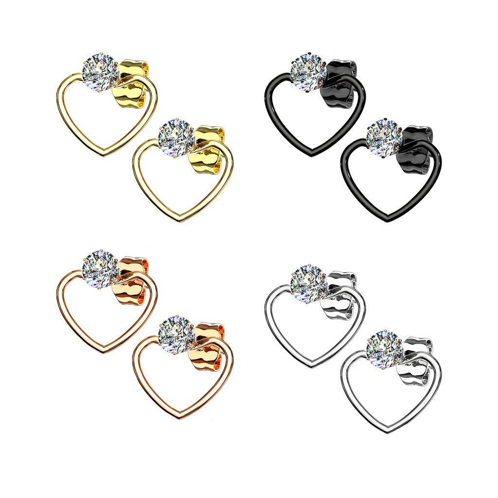 1 Paar Damen e HERZ ZIRKONIA Ohrringe Ohrstecker Chirurgenstahl Multicolor Clear