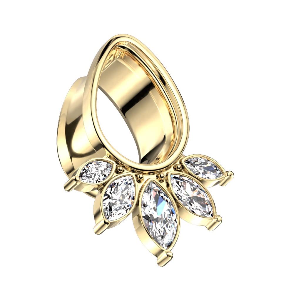 Ohrtunnel Silber Gold Tränen-tropfen 5 Marquise Zirkonia Chirurgenstahl Ohrpiercing Ohrschmuck Plug Sattelverschluss 8-16mm