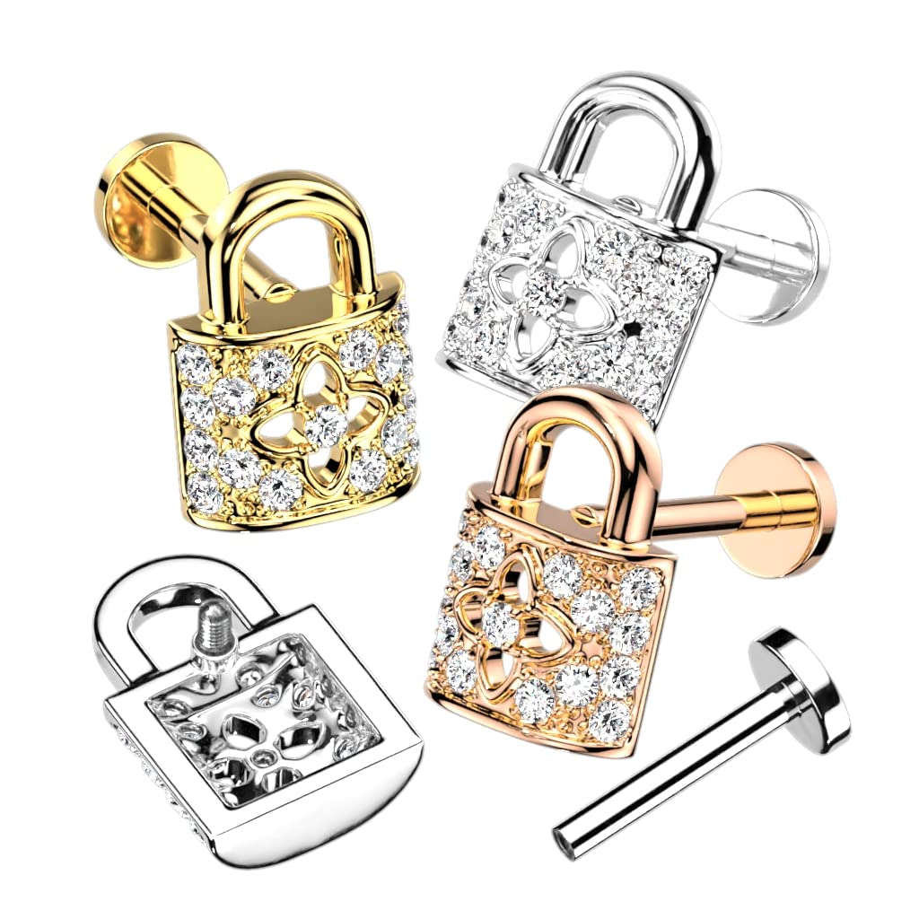 Knorpel Ohrstecker Schloss Silber Gold Roségold Pavé Zirkonia Clear Piercings Chirurgenstahl Schraubverschluss Stab 6/8mm lang