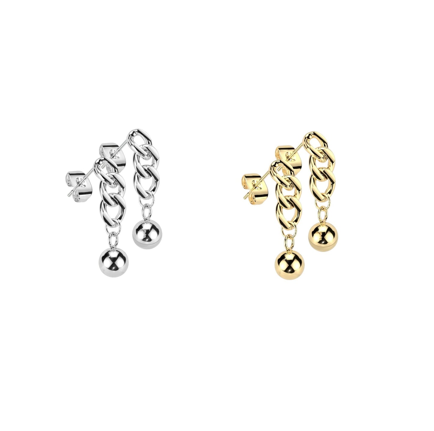 1 Paar Damen Ohrstecker Ketten-Design Kugel-Anhänger Chirurgenstahl Ohrringe Ohrhänger Silber Gold