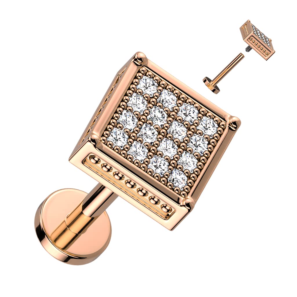 Knorpel Ohrstecker Quadrat Silber Gold Roségold Pavé Zirkonia Clear Piercings Chirurgenstahl Schraubverschluss Stab 6/8mm lang