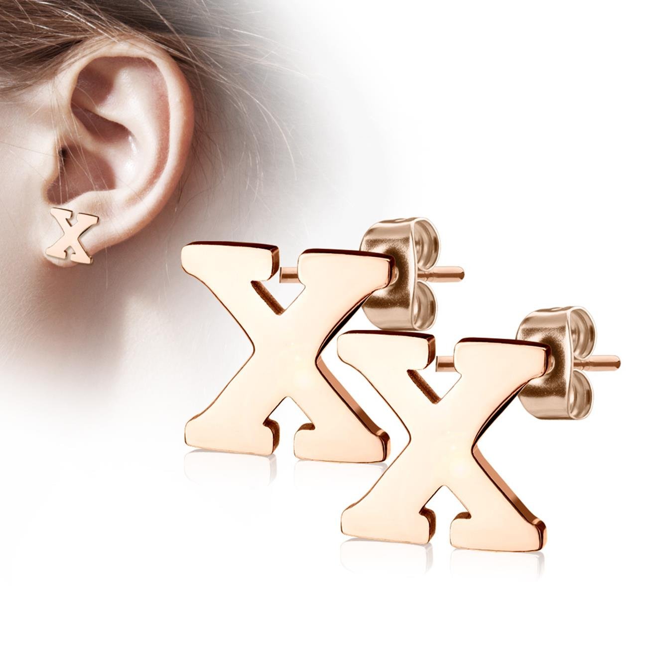 1 Paar Ohrstecker ALPHABET INITIALEN e Ohrringe Schmuck Set Edelstahl Silber Roségold