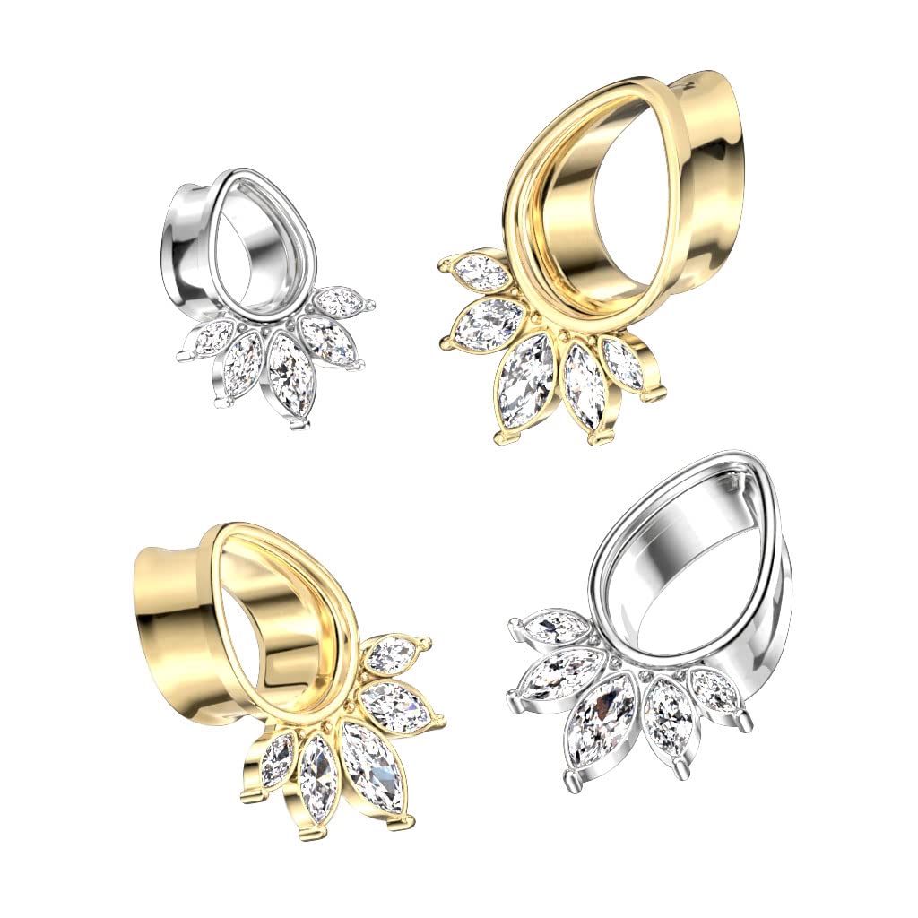 Ohrtunnel Silber Gold Tränen-tropfen 5 Marquise Zirkonia Chirurgenstahl Ohrpiercing Ohrschmuck Plug Sattelverschluss 8-16mm