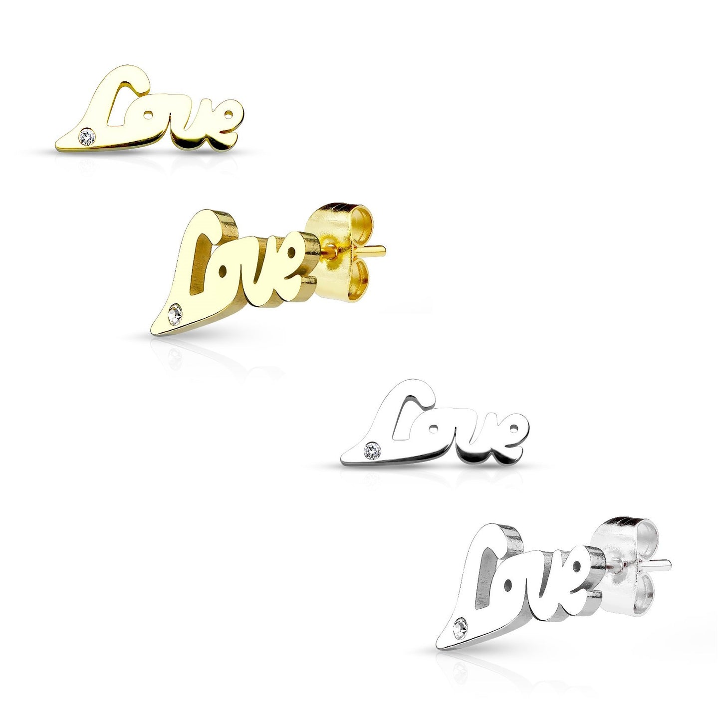 1 Paar Ohrringe Set Ohrstecker Edelstahl Chirurgenstahl Love Liebe clear Zirkonia gold silber