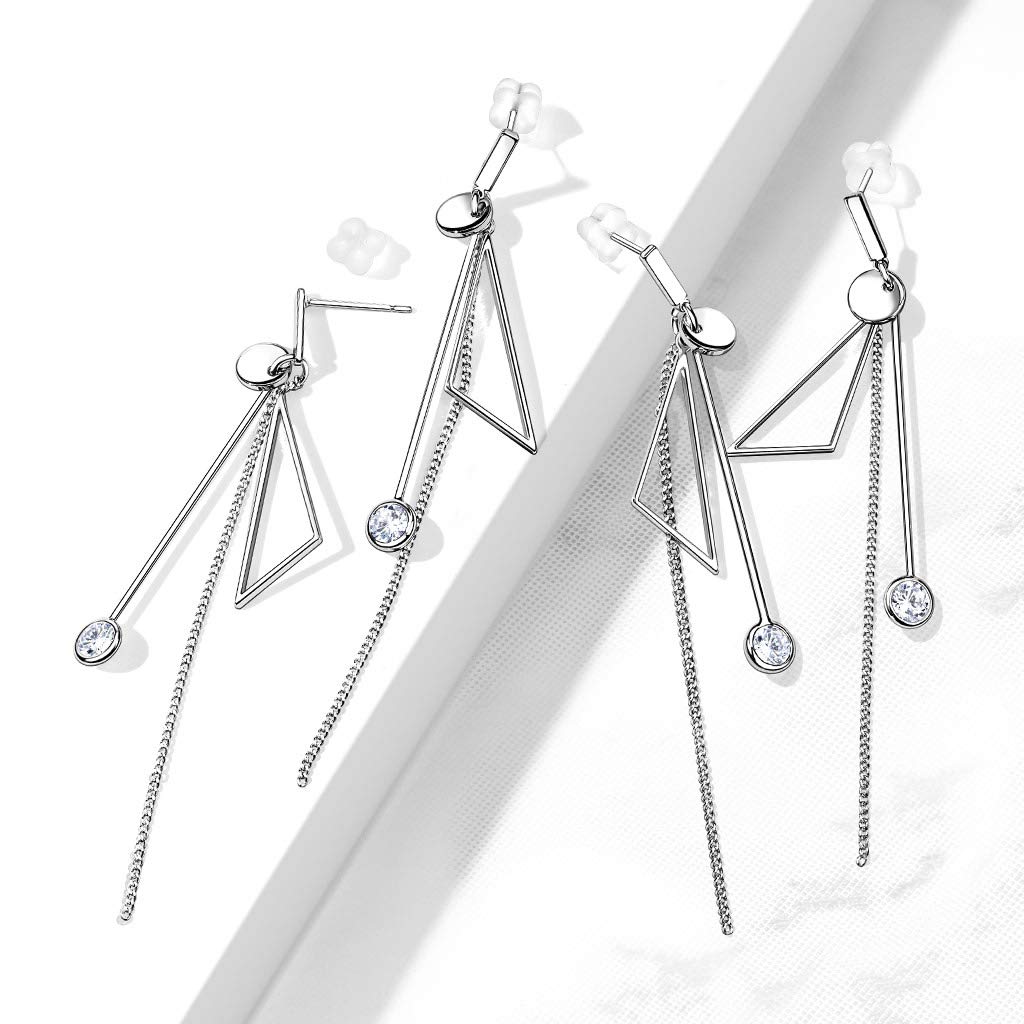 1 Paar Damen Ohrringe Geoemtrische Formen Kette Zirkonia-Anhänger Ohrhänger Ohrstecker Silber Clear