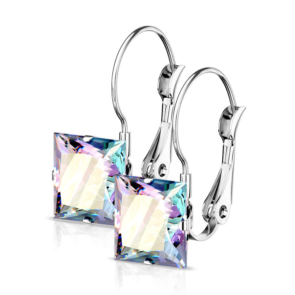 1 Paar Damen Ohrhänger Zirkonia Quadrat Anhänger Ohrringe Ohrstecker Chirurgenstahl Klapp-Bügel Silber Gold Roségold