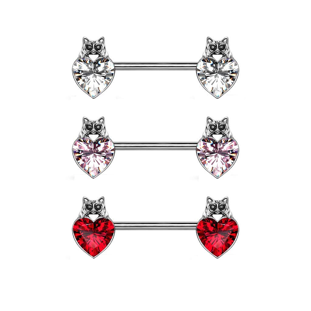 Brustwarzenpiercing Herz Katze Schwarz Brustpiercing Nippelpiercing Chirurgenstahl Silber Clear Pink Rot Stab 1,6/14mm
