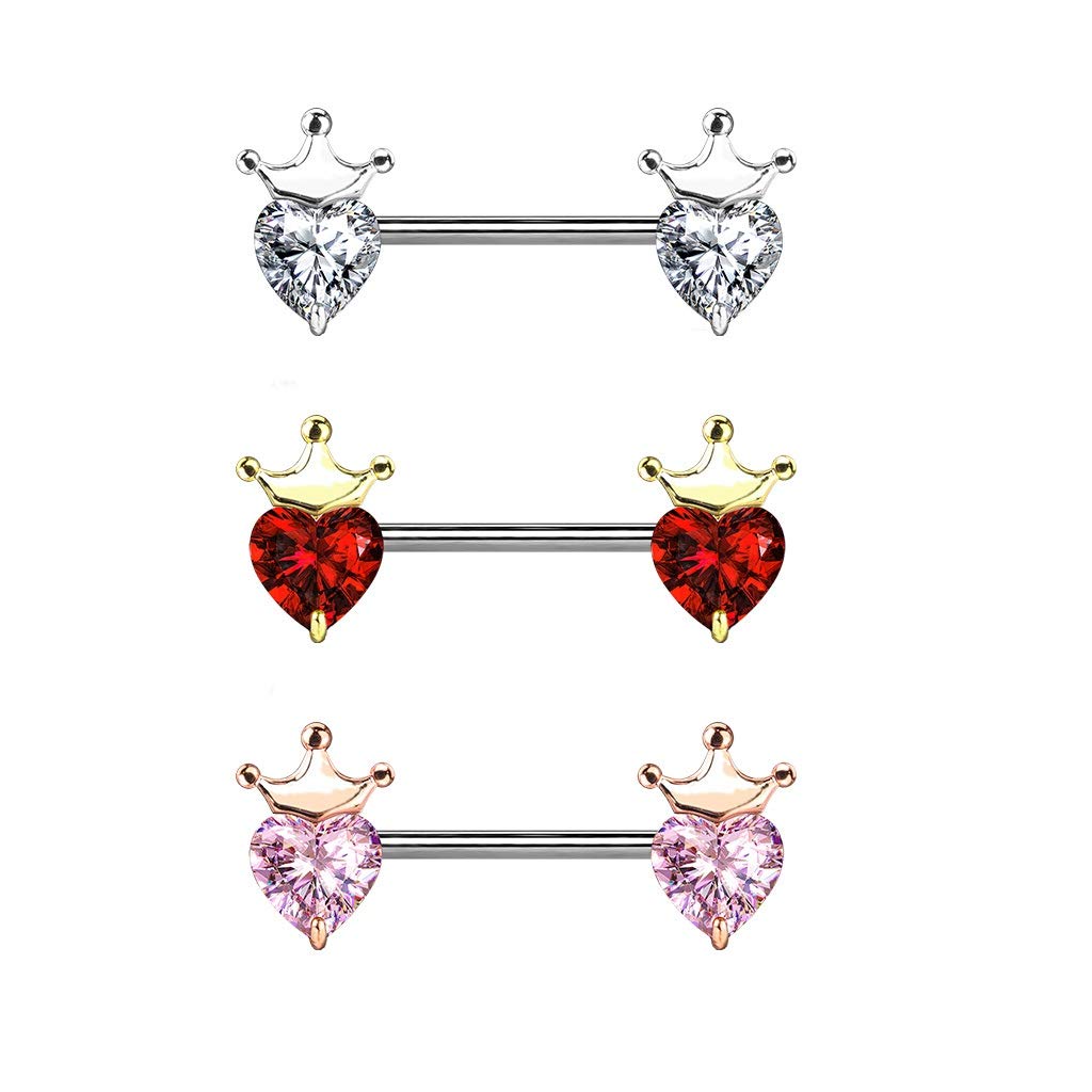 Brustwarzenpiercing Herz-Krone Brustpiercing Nippelpiercing Chirurgenstahl Silber Gold Roségold Stab 1,6/14mm