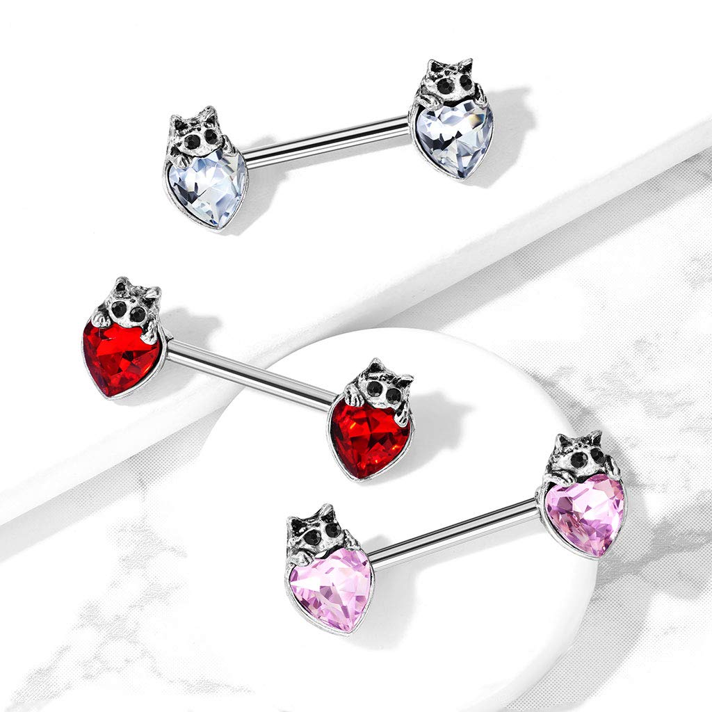 Brustwarzenpiercing Herz Katze Schwarz Brustpiercing Nippelpiercing Chirurgenstahl Silber Clear Pink Rot Stab 1,6/14mm