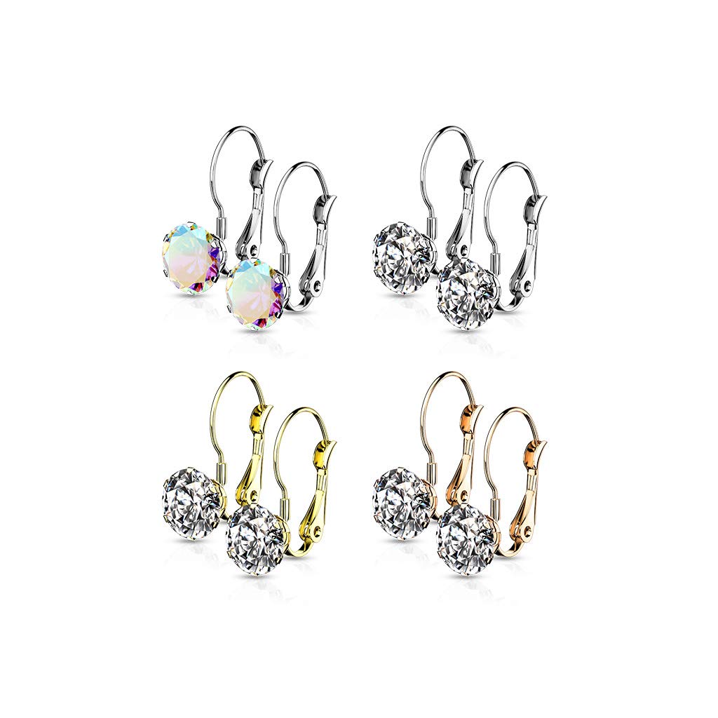 1 Paar Damen Ohrhänger runder Zirkonia Anhänger Ohrringe Ohrstecker Chirurgenstahl Klapp-Bügel Silber Gold Roségold