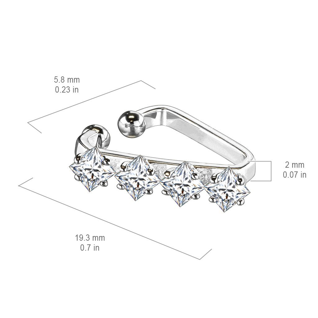 Ohrklemme TRIANGEL ZIRKONIA QUADRATE clear Ohrringe Ohrclip Fake-Piercing Messing Silber