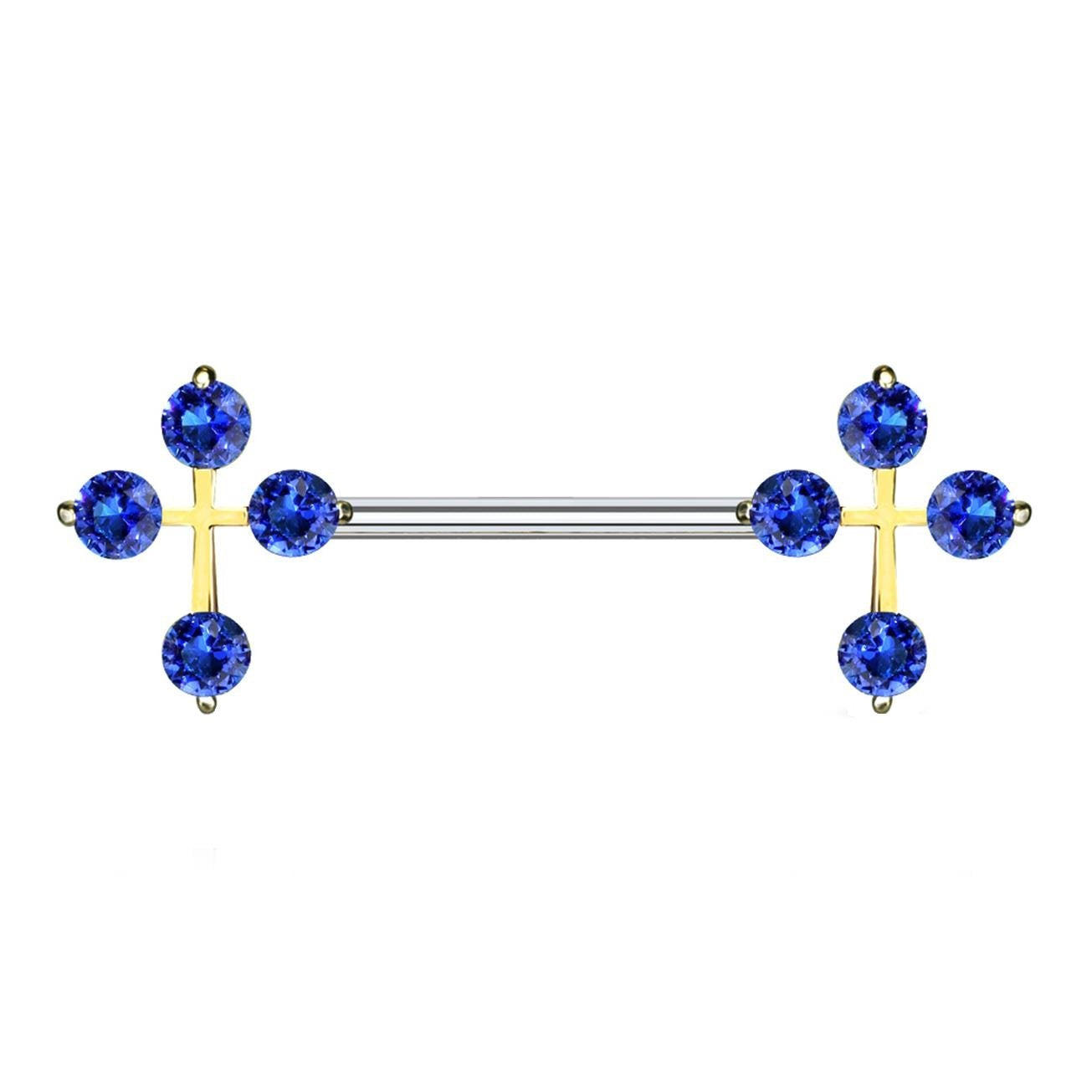 Brustwarzenpiercing 2 ZIRKONIA KREUZE Brustpiercing Nippelpiercing Edelstahl Silber Roségold Gold Stab 1,6mm 14mm