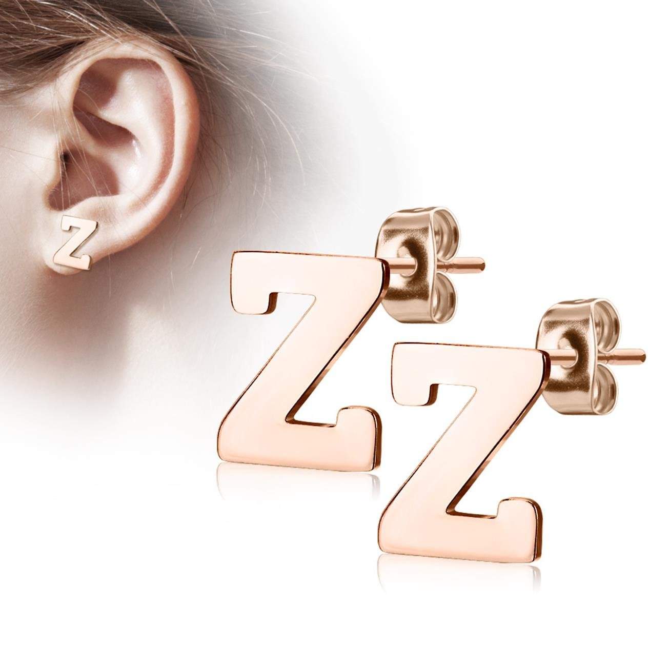 1 Paar Ohrstecker ALPHABET INITIALEN e Ohrringe Schmuck Set Edelstahl Silber Roségold