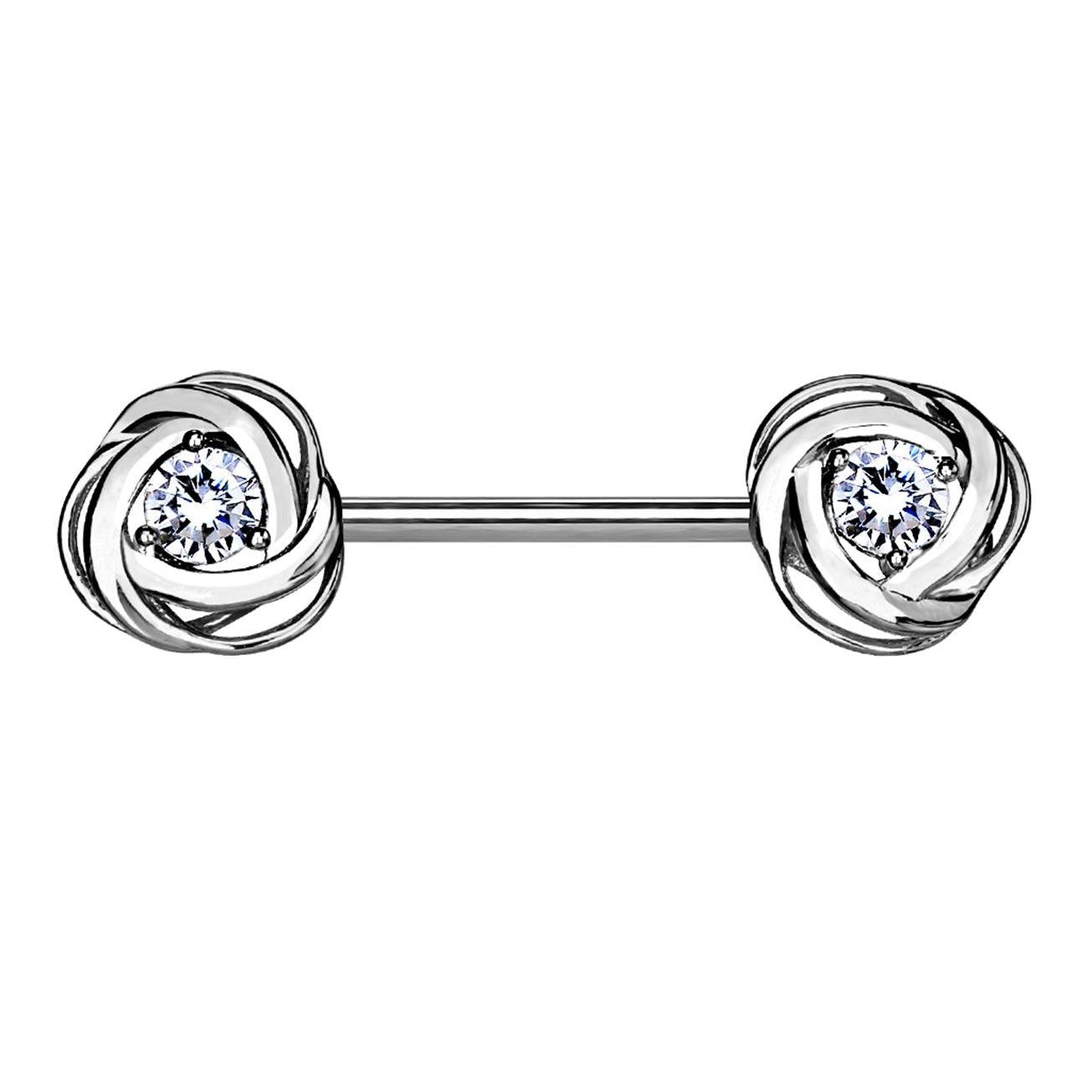 Brustwarzenpiercing 2 ZIRKONIA Rosen Brustpiercing Nippelpiercing Edelstahl Silber Roségold Gold Stab 1,6mm 14mm