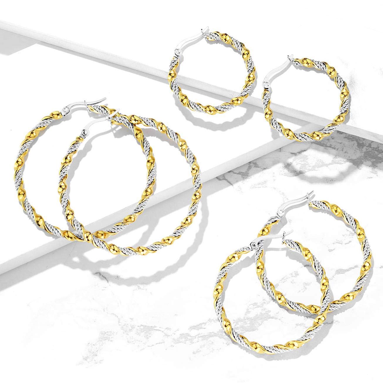 1 Paar Damen CREOLEN FLECHT-DESIGN Ohrringe Ohrstecker Chirurgenstahl Gold Silber 30/40/50mm