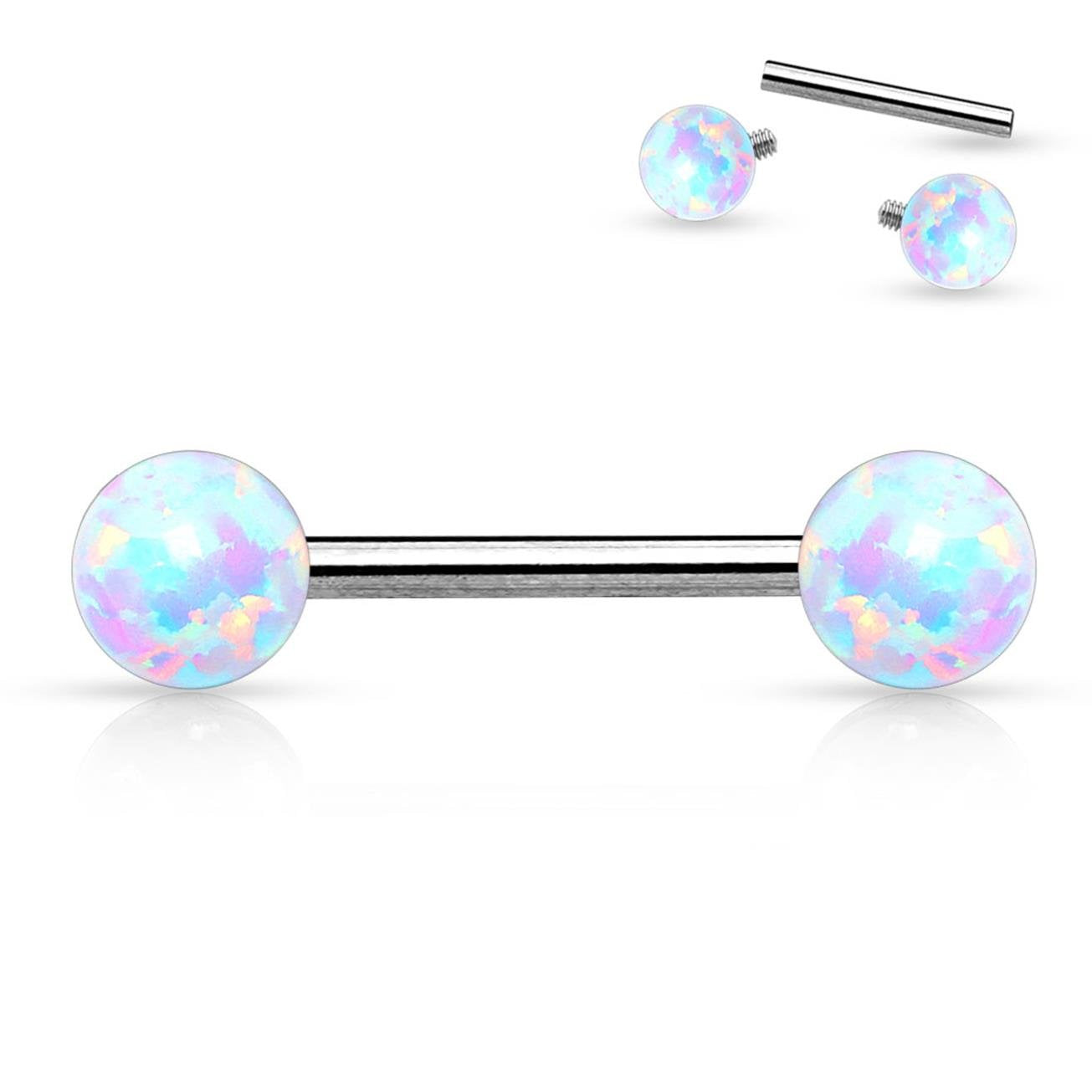 Brustwarzenpiercing 2 Opale Brustpiercing Nippelpiercing Chirurgenstahl Silber Blau Weiß Grün Pink Stab 1,6mm 14/16mm