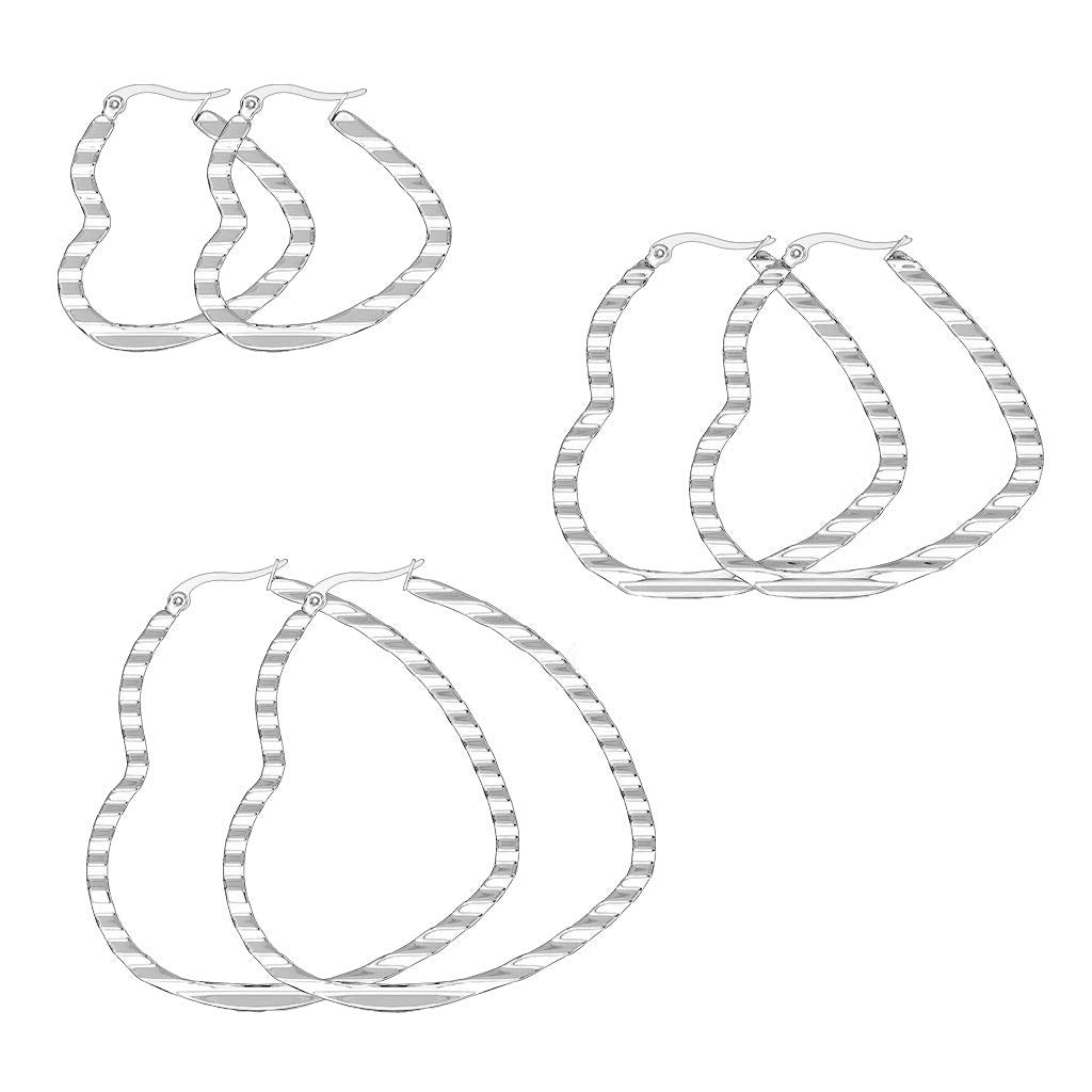 1 Paar Damen HERZ CREOLEN WELLEN-DESIGN Ohrringe Ohrstecker Chirurgenstahl Silber 30/40/50mm