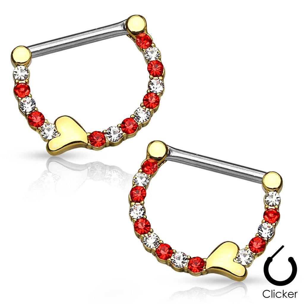 Brustwarzenpiercing 1 Paar ZIRKONIA HALBKREIS Herz Brustpiercing Intimpiercing Edelstahl Silber Gold Stab 1,6mm 12mm