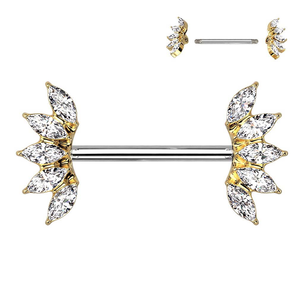 Brustwarzenpiercing Kristall-Fächer Zirkonia Clear Brustpiercing Nippelpiercing Chirurgenstahl Gold Roségold Stab 1,6/16mm