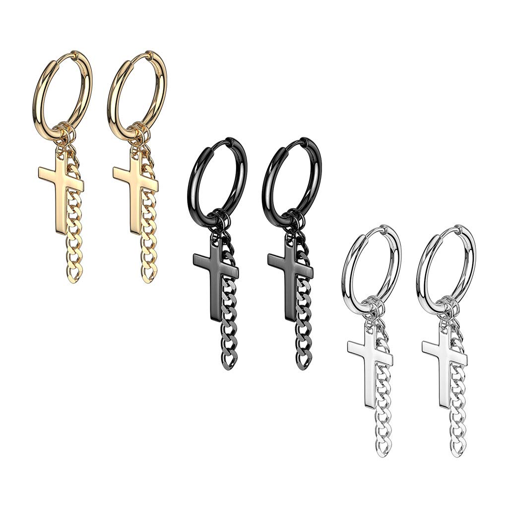 1 Paar Damen CREOLEN KREUZ KETTEN ANHÄNGER Ohrringe Ohrstecker Chirurgenstahl Multicolor