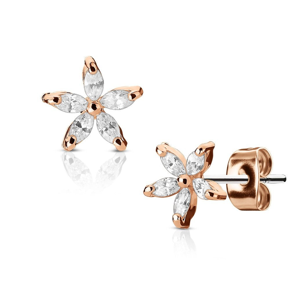 1 Paar Ohringe Ohrringe Set Stecker Edelstahl Chirurgenstahl Marquise Bluetenblatt clear Zirkonia gold silber roségold