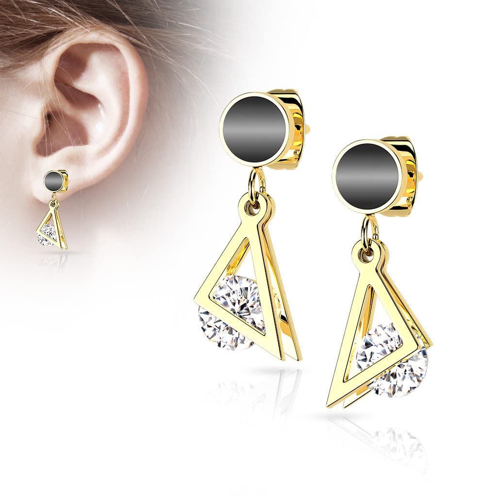 1 Paar Damen Ohrstecker schwarzer Enamel Dreieck-Anhänger Zirkonia Clear Chirurgenstahl Ohrringe Ohrhänger Silber Gold