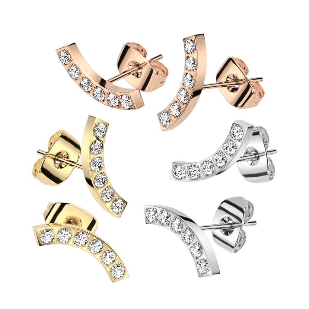 1 Paar Damen Ohrstecker Zirkonia Bogen Clear Chirurgenstahl Ohrringe Ohrhänger Silber Gold Roségold