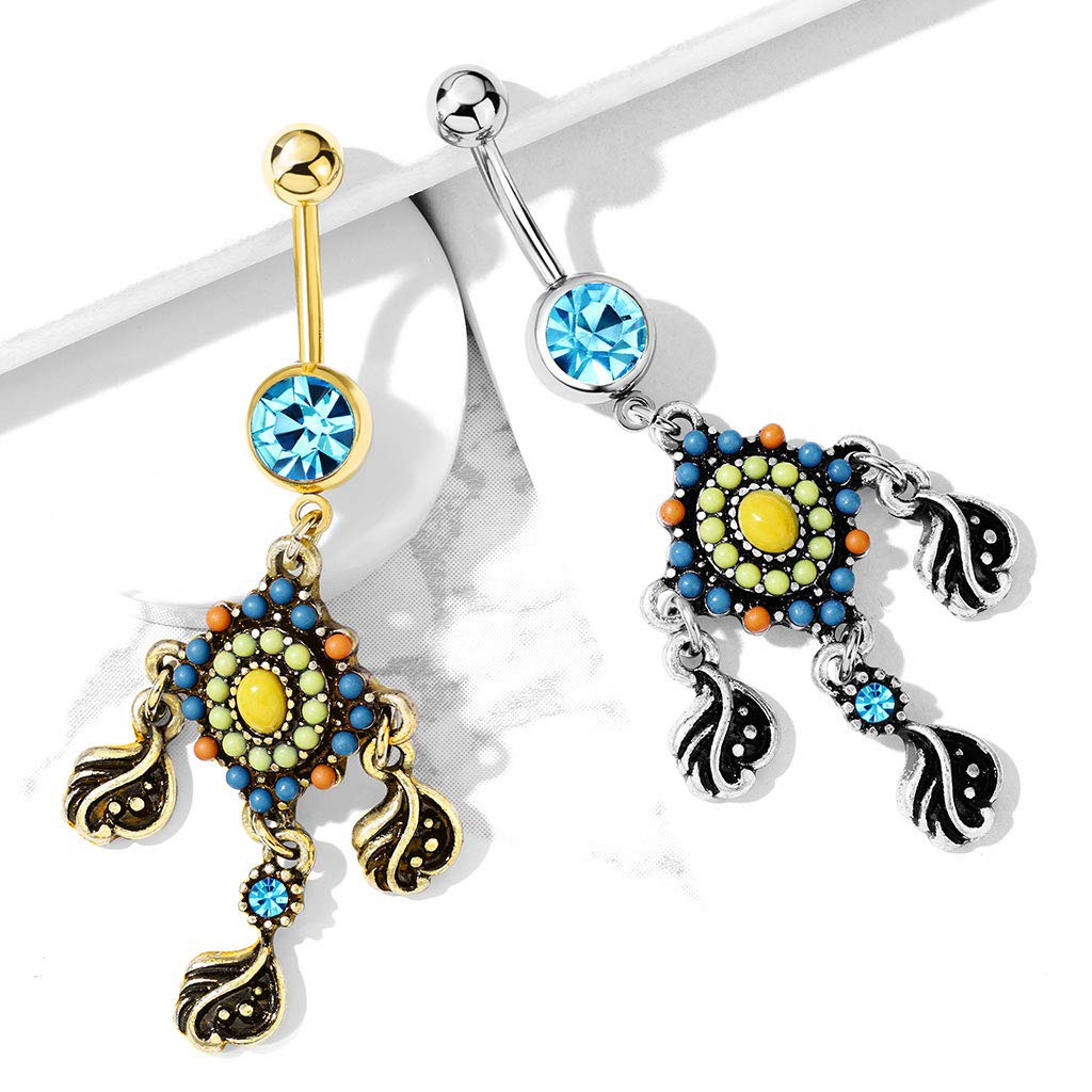 Bauchnabelpiercing AZTEKEN-Design Nabelpiercing Chirurgenstahl Bananabell Gold Silber viele Farben Stab 1,6/10mm
