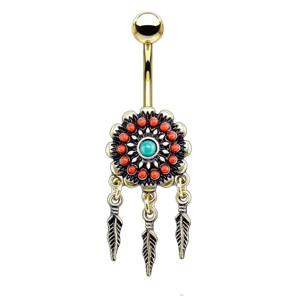 Bauchnabelpiercing AZTEKEN-Design Nabelpiercing Chirurgenstahl Bananabell Gold Silber viele Farben Stab 1,6/10mm