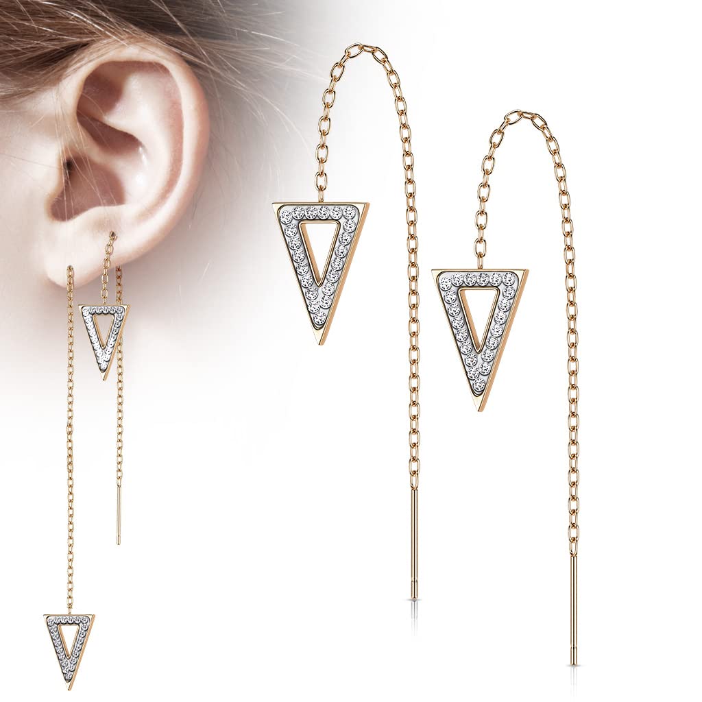 1 Paar Damen Ohrringe Durchzieher Kristall Pavé Clear Dreieck-Anhänger Ohrringe Ohrstecker Chirurgenstahl Silber Gold Roségold